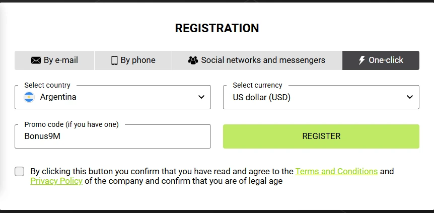 Register one Click Winwinbet